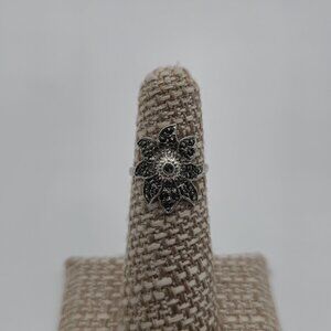 Size 5 Sterling Silver Flower Swirl Marcasite Gems Ring A2492